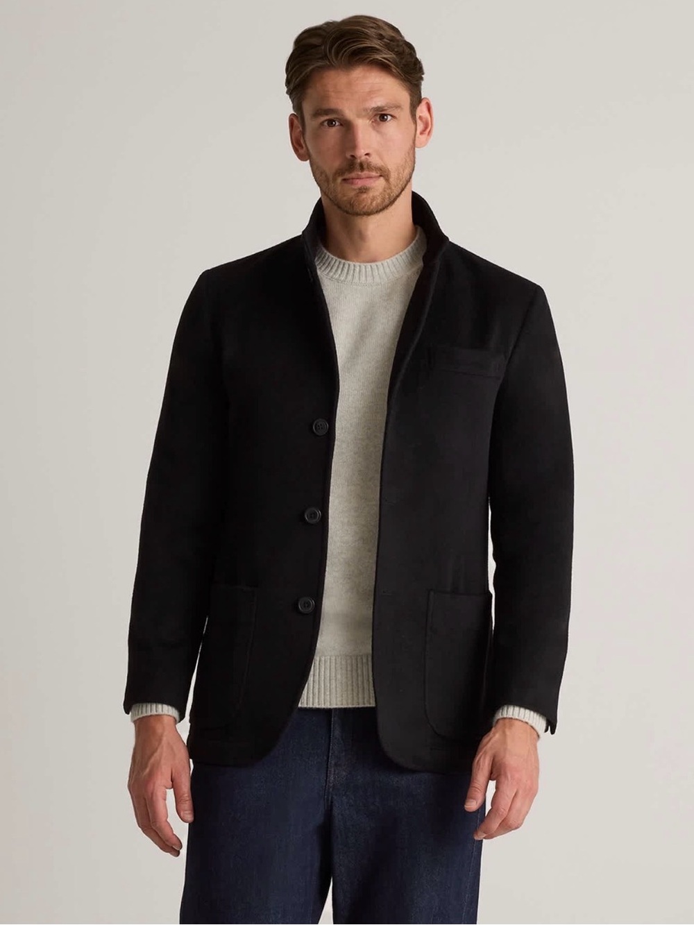 Quince Men’s XL 100% Mongolian Cashmere Stand Collar Blazer Black Quiet Luxury